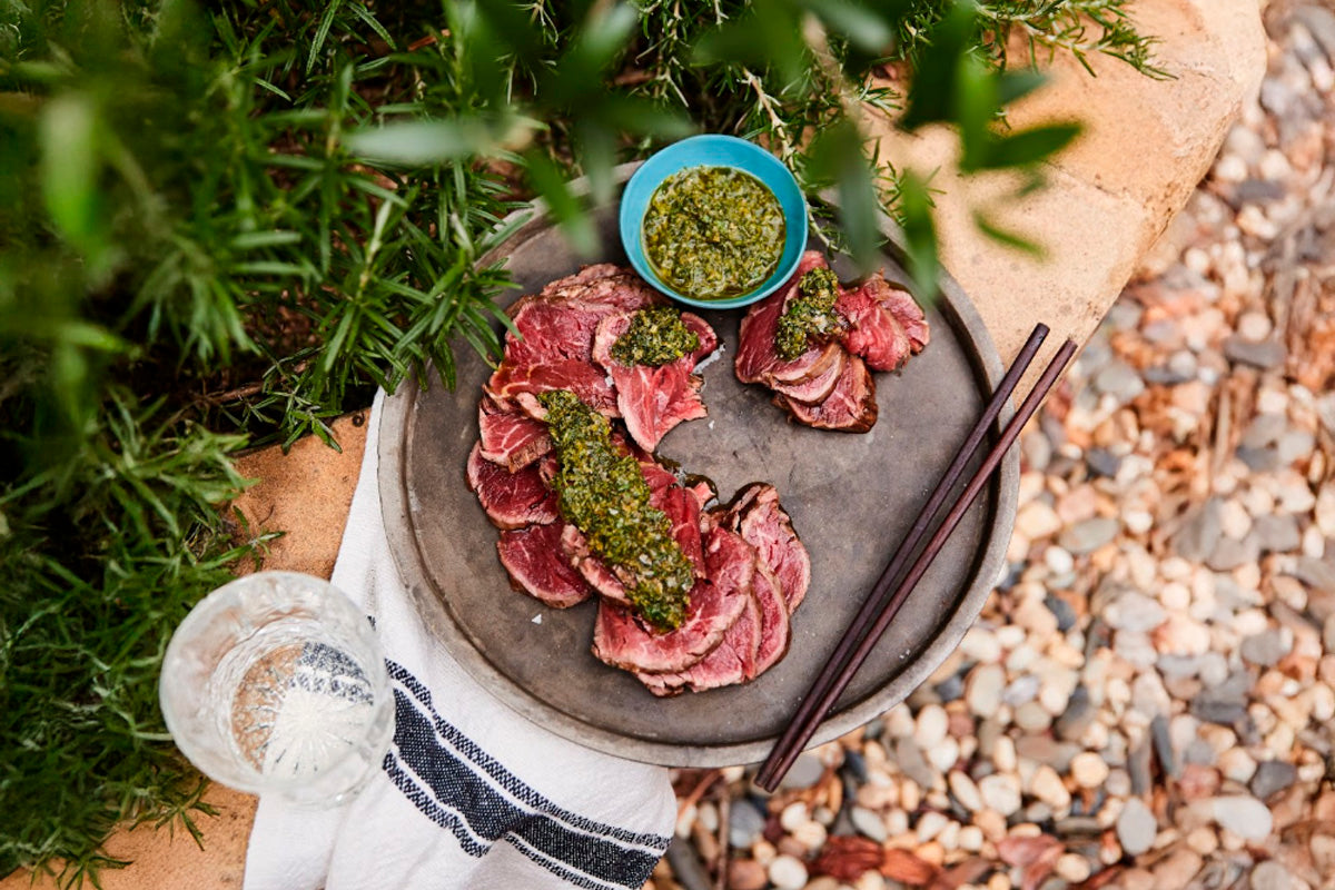 A Slow Living Lunch: Beef Tataki with Herby Green Sauce
