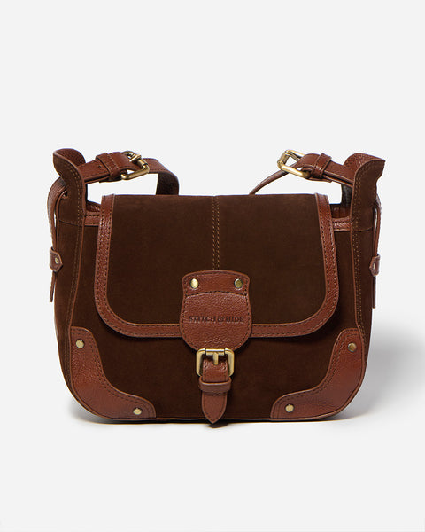 Eden Suede Handbag in Chocolate Spliced