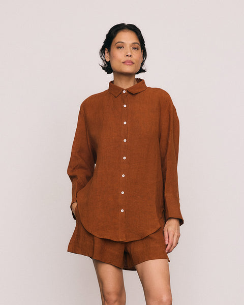 Textured Linen Shirt in Tobacco