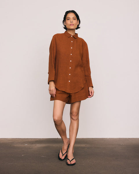 Textured Linen Short in Tobacco