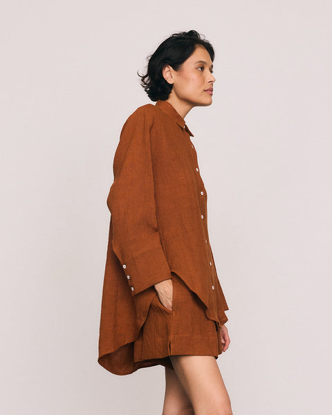 Textured Linen Shirt in Tobacco