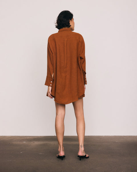 Textured Linen Short in Tobacco