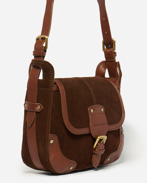 Eden Suede Handbag in Chocolate Spliced