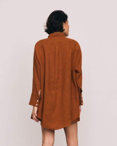 Textured Linen Shirt in Tobacco