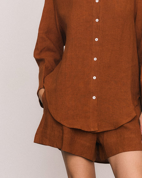 Textured Linen Short in Tobacco