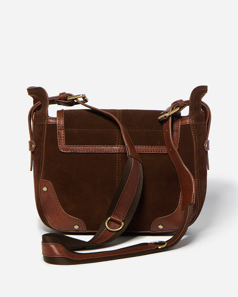 Eden Suede Handbag in Chocolate Spliced