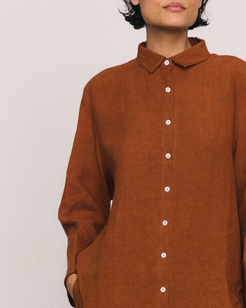 Textured Linen Shirt in Tobacco