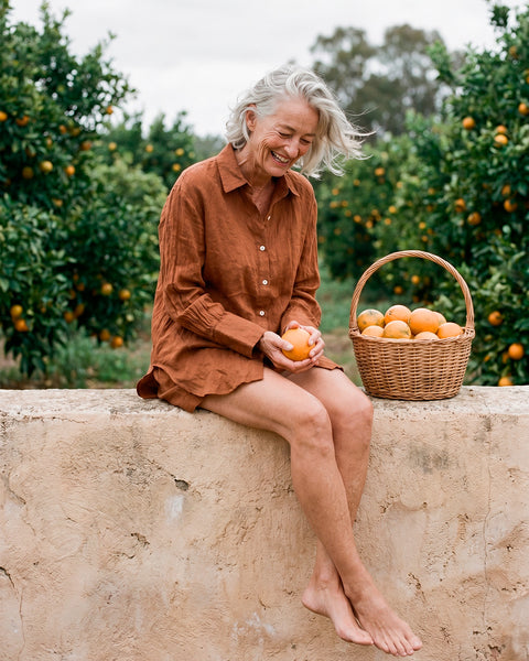 Textured Linen Shirt in Tobacco