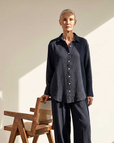 Double Cotton Shirt in Navy