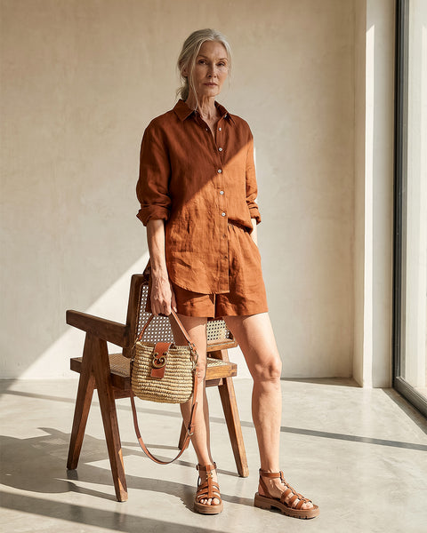 Textured Linen Short in Tobacco