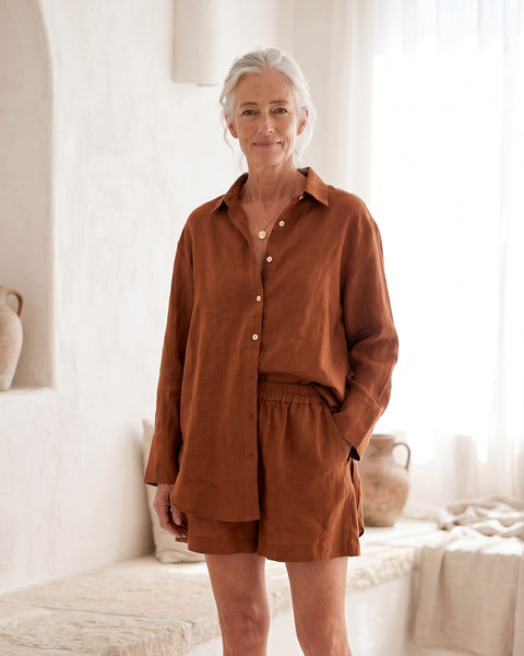 Textured Linen Shirt in Tobacco