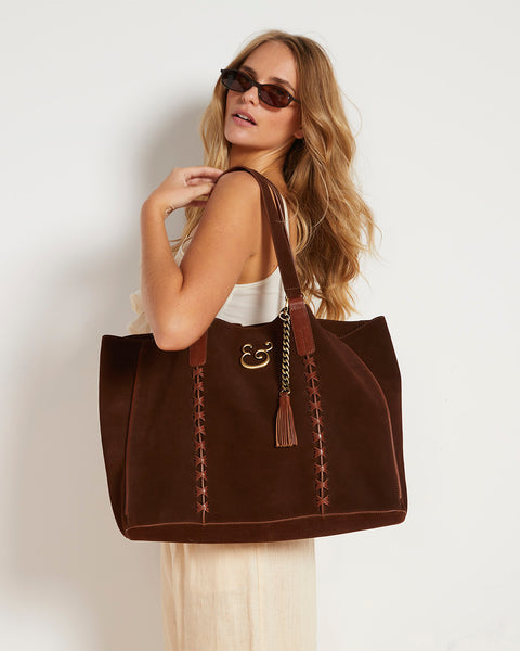 Siena Suede Tote in Chocolate