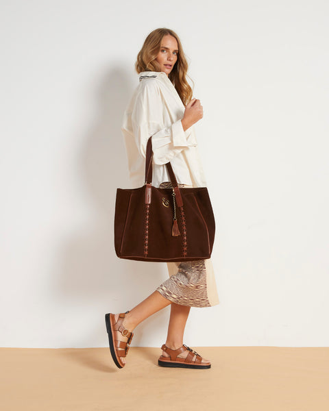 Siena Suede Tote in Chocolate