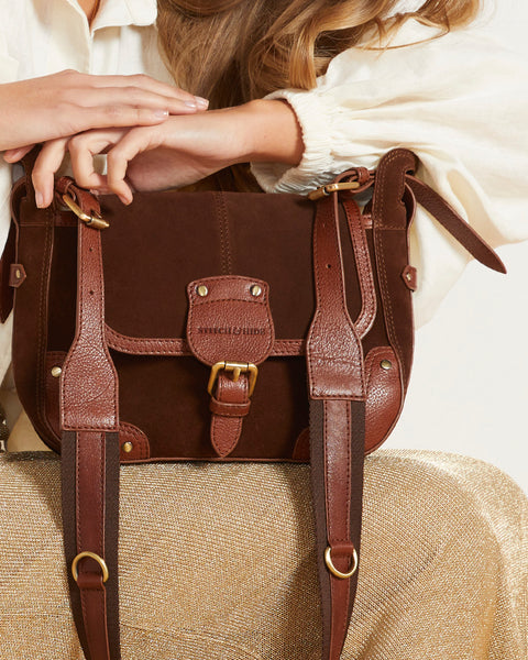Eden Suede Handbag in Chocolate Spliced
