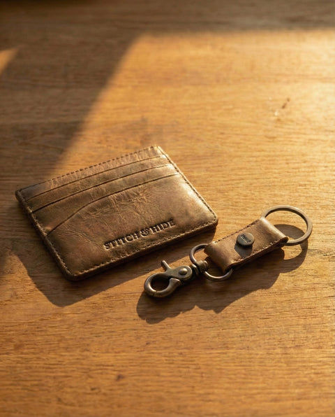 Everyday Carry Leather Set | Cardholder + Keyring
