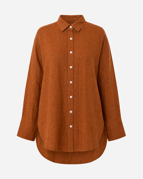 Textured Linen Shirt in Tobacco