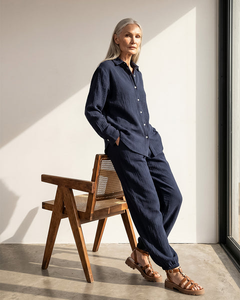 Double Cotton Pant in Navy