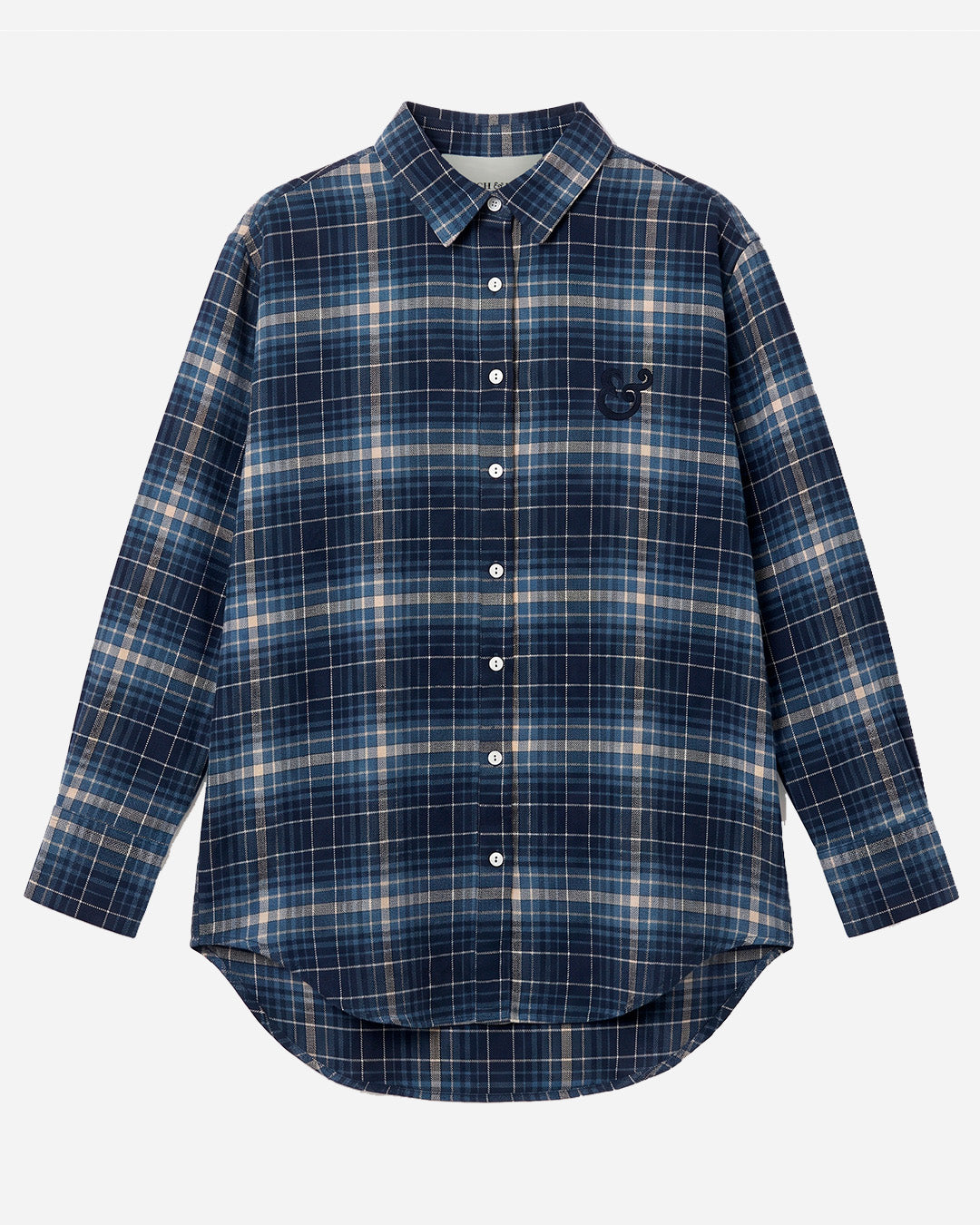 Brushed Cotton Check Shirt in Navy | Oversized Flannelette