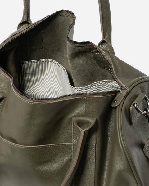 Dark Green Leather Duffle Bag