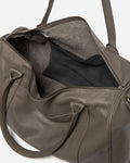 Dark grey Leather Weekender Duffle Bag with a detachable Shoulder Strap and handles