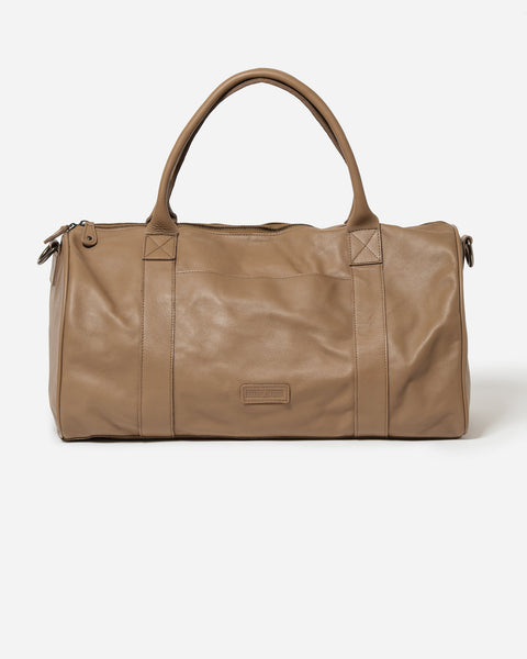 Light brown Leather Weekender Duffle Bag 