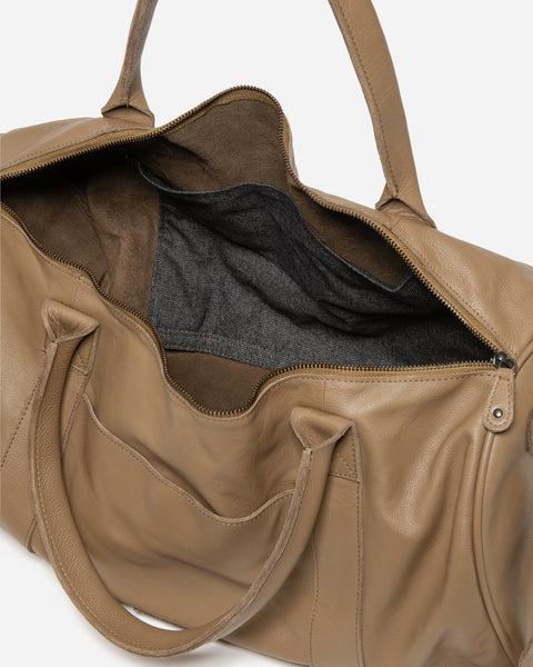 Light brown Leather Weekender Duffle Bag 