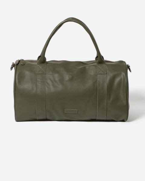 Dark Green Leather Duffle Bag